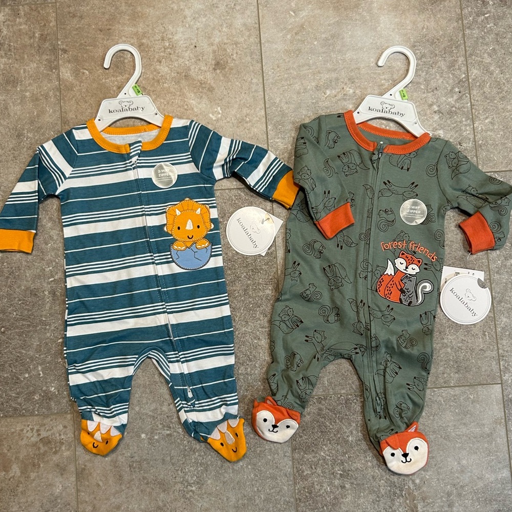 Koala Kids Blue and Orange Footies One Piece Set